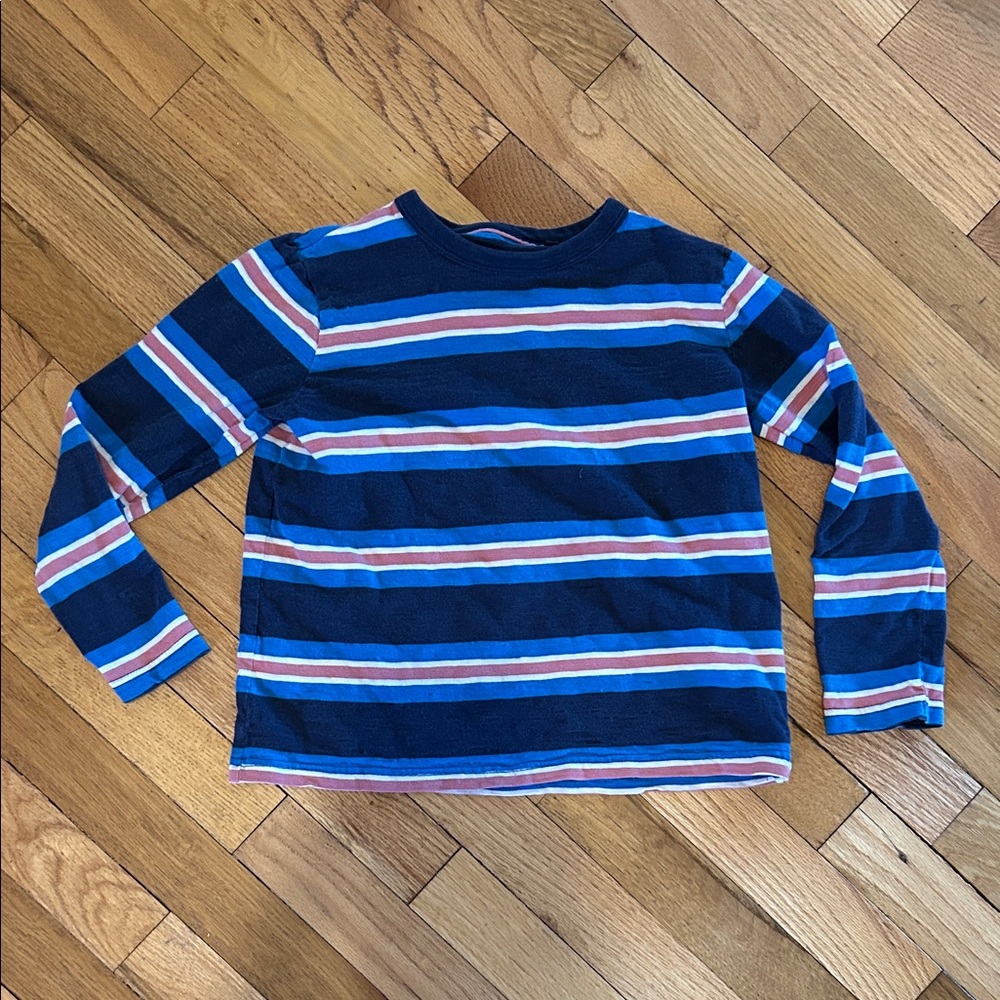 Boden Navy Striped Long Sleeve Tee with Multicolor Bands